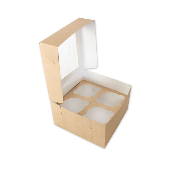 Коробка 4 капкейка Крафт с окном
