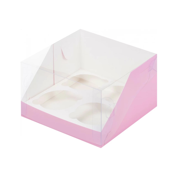 Коробка 4 капкейка Розовая (прозрачная)
