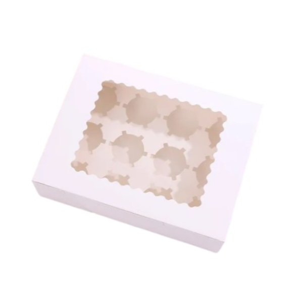 Коробка 12 капкейков Белая низкая с окном