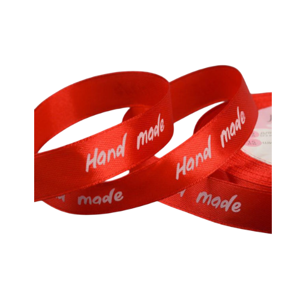 Лента атласная Красная "Hand Made" 1,5см * 23м