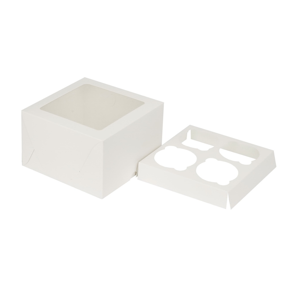 Коробка 4 капкейка Белая высокая с окном