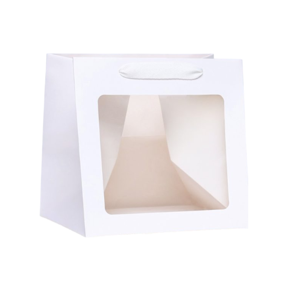 Пакет подарочный с окном Белый 20х20х20 см