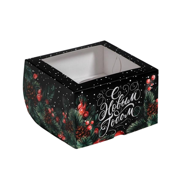 Коробка 4 капкейка Чёрная С Новым годом!