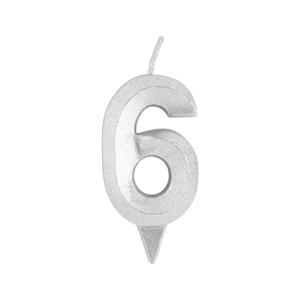 Свеча Серебро Цифра 6