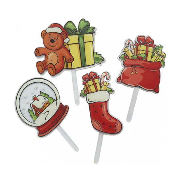 Набор топперов Новогодний 4шт (красный) НГ63