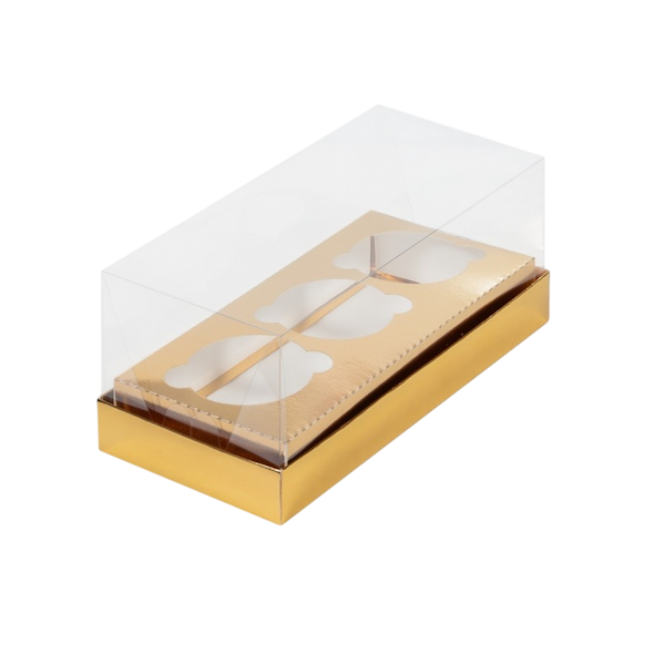 Коробка 3 капкейка Золотая прозрачная