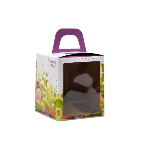 Коробка кулич "Счастливой Пасхи" фиолетовая 15*15*18см