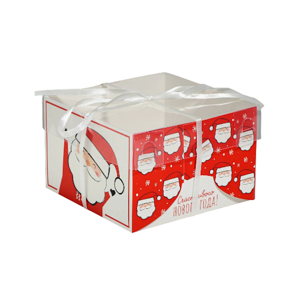 Коробка 4 капкейка Счастливого НГ (дед мороз)