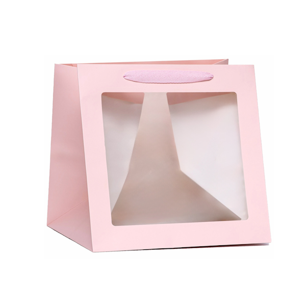 Пакет подарочный с окном Розовый 30х30х30 см