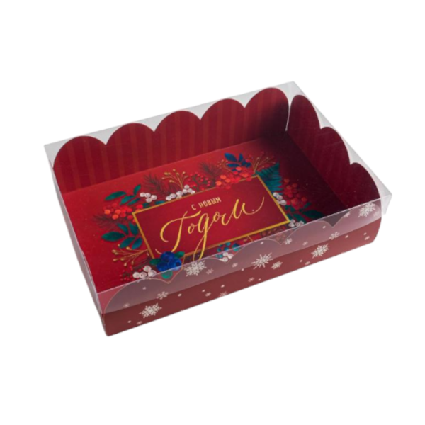 Коробка 20-30-8 см С Новым годом! красная (5 шт)