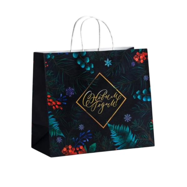 Пакет с ручками чёрный "С Новым годом" 32*28*15 см