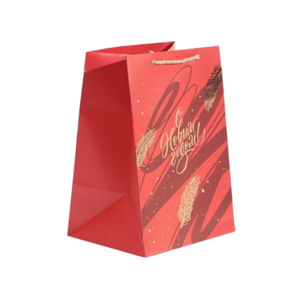 Пакет красный с ручками С Новым годом! 23*35*20 см
