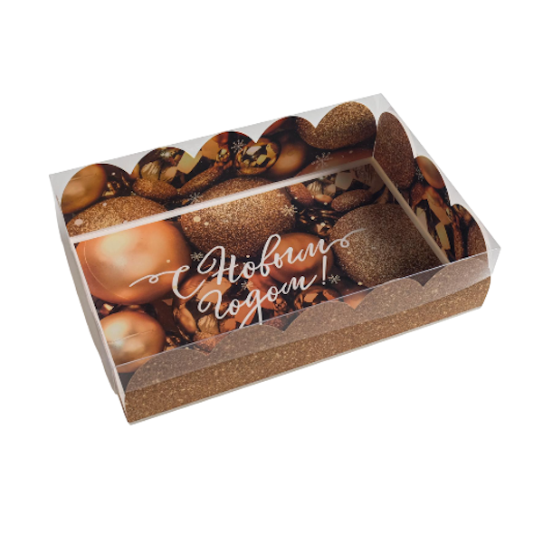 Коробка 20-30-8 см С Новым годом (золотые шары)