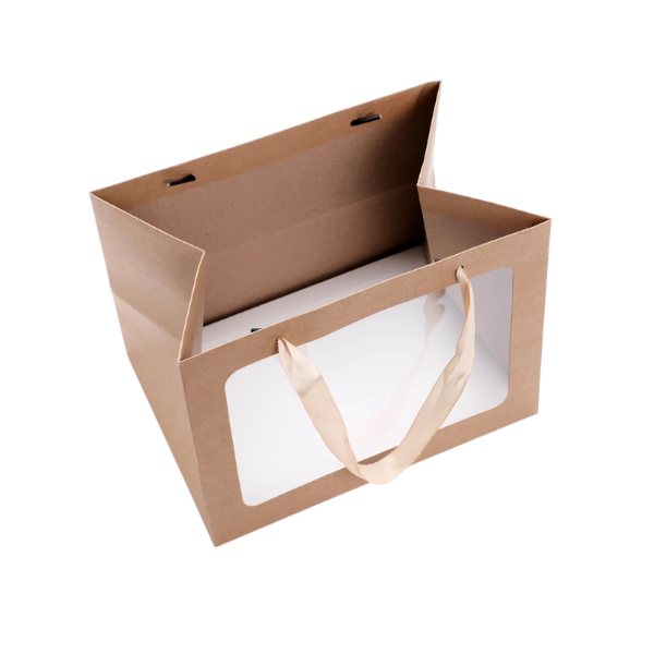 Пакет Крафт с ручками и окном 25*19*18см