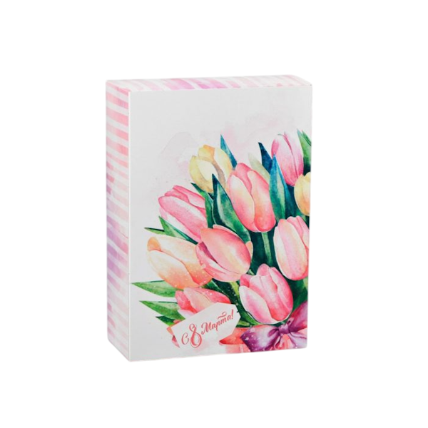 Коробка складная С 8 МАРТА! (тюльпаны) 16х23х7,5 см