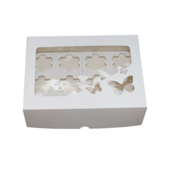 Коробка 12 капкейков Бабочки (белая)