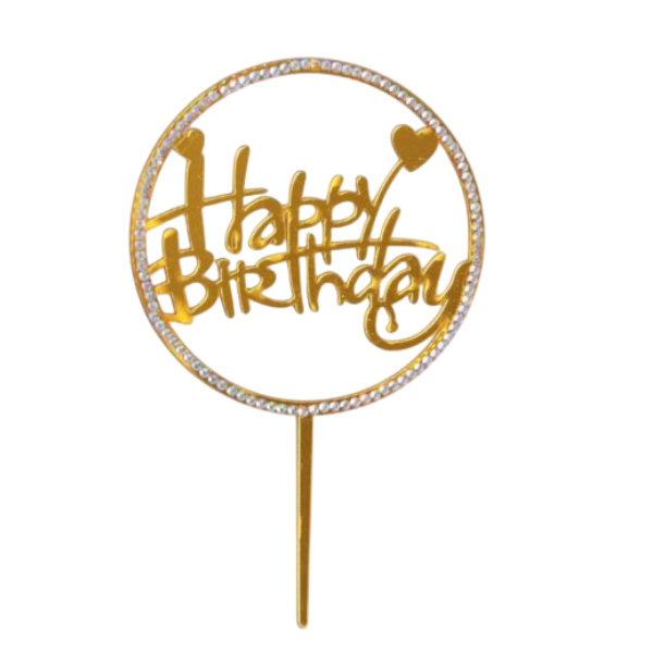 Топпер Золотой со стразами Happy Birhday