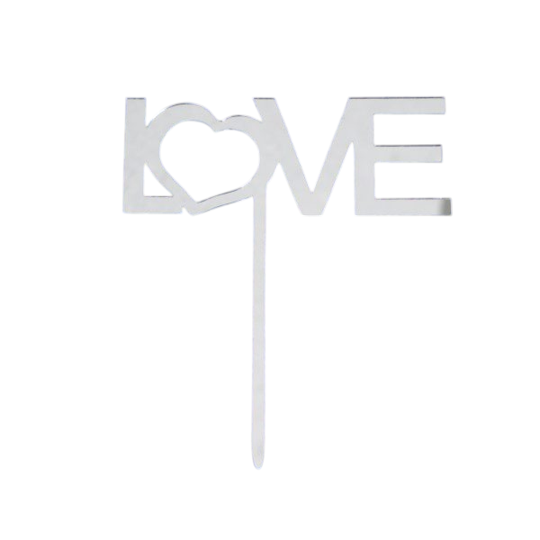 Топпер акрил серебро Love (сердечко)