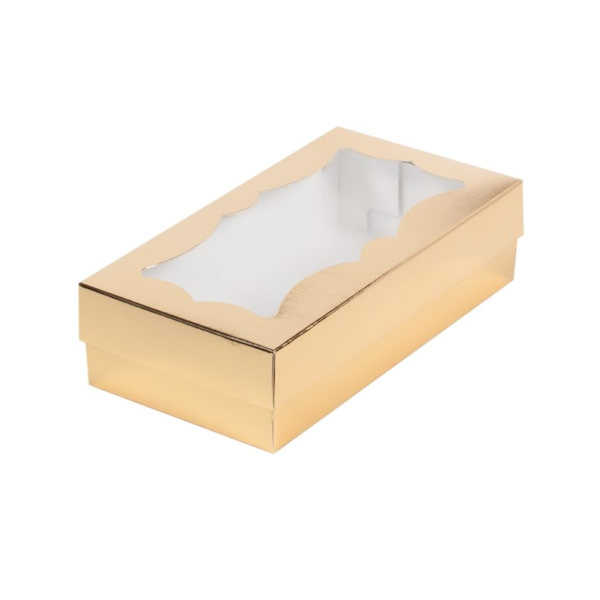 Коробка Золотая с фигурным окном 21*11*5,5см