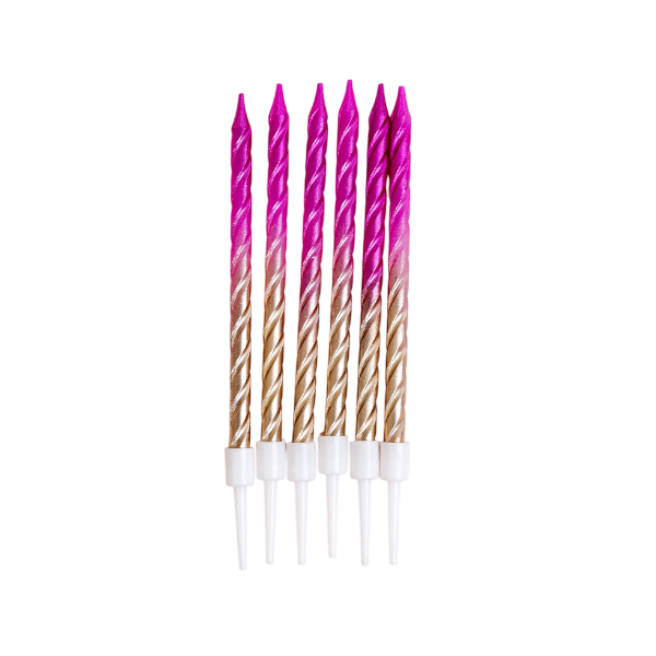 Свечи высокие спираль Розово-золотые 6 шт