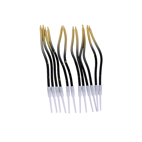 Свечи витые Серпантин чёрно-золотые 12 шт