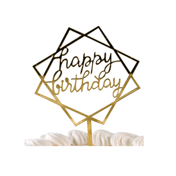 Топпер квадратный золотой Happy Birthday