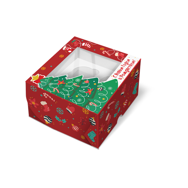 Коробка 4 капкейка Ель зелёная С НГ