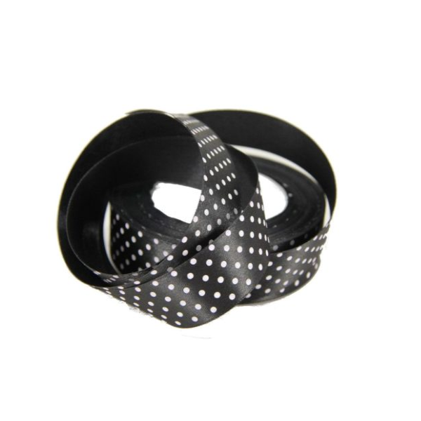 Лента атласная "Чёрный горох" 2,5см * 20м