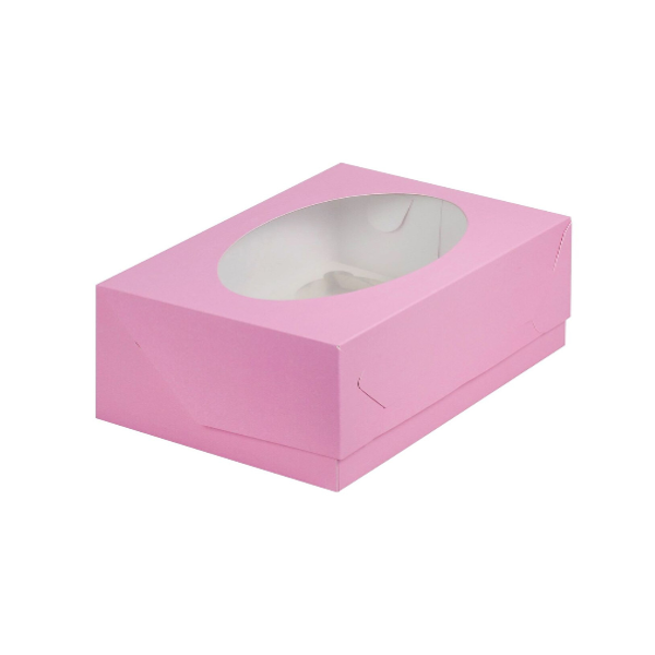 Коробка 6 капкейков Розовая с окном