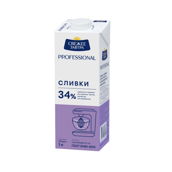 Сливки натуральные Свежее завтра 34% 1 л
