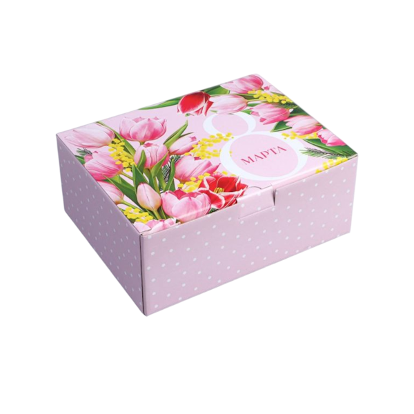 Коробка сборная розовая 8 марта 30х23х12 см