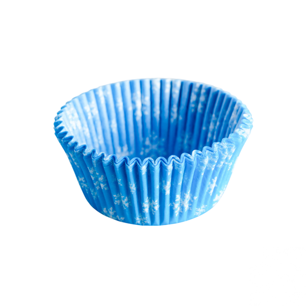Голубые в снежинку капсулы для капкейков 22 шт