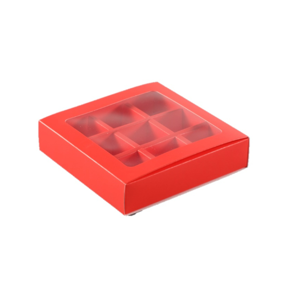 Коробка 9 конфет Красная с окном