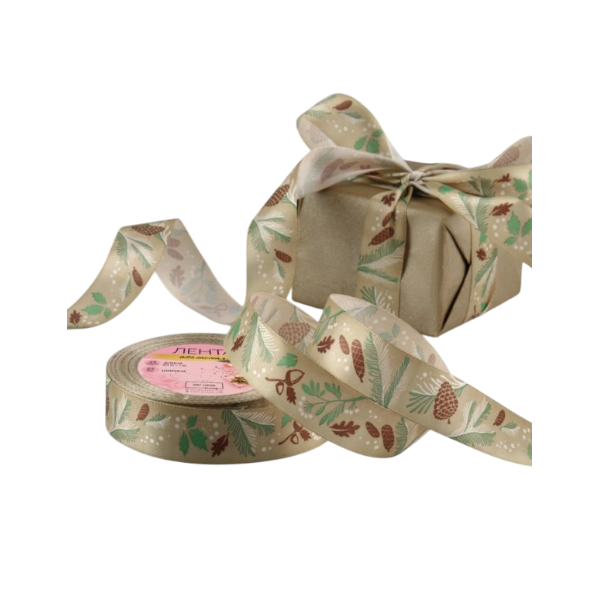 Лента атласная «Новогодний лес» 2,5см х 23м