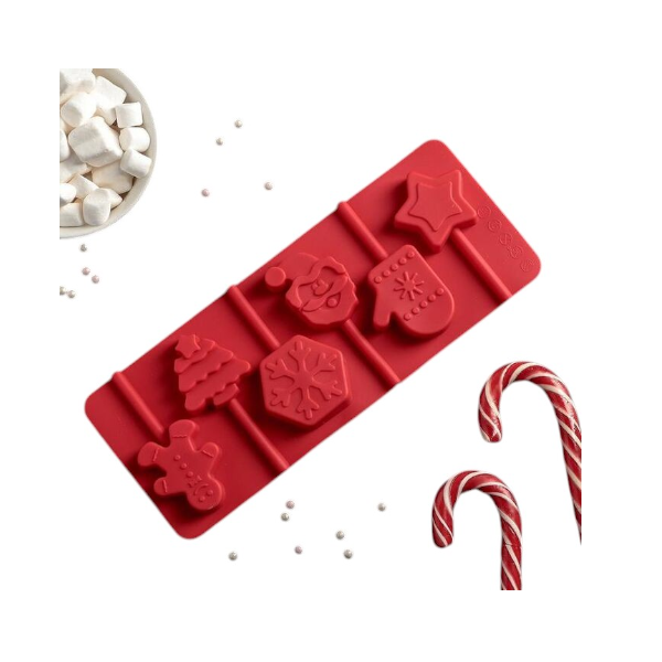 Форма силиконовая для леденцов Новогодняя 6 ячеек