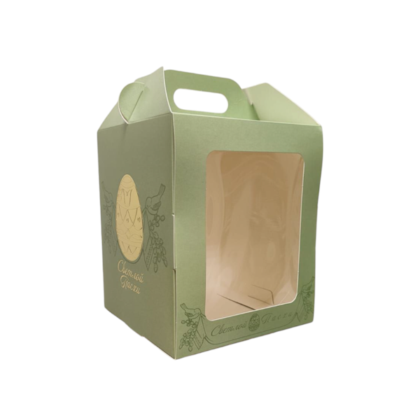 Коробка кулич "Золотая Пасха" зеленая 15-15-18см