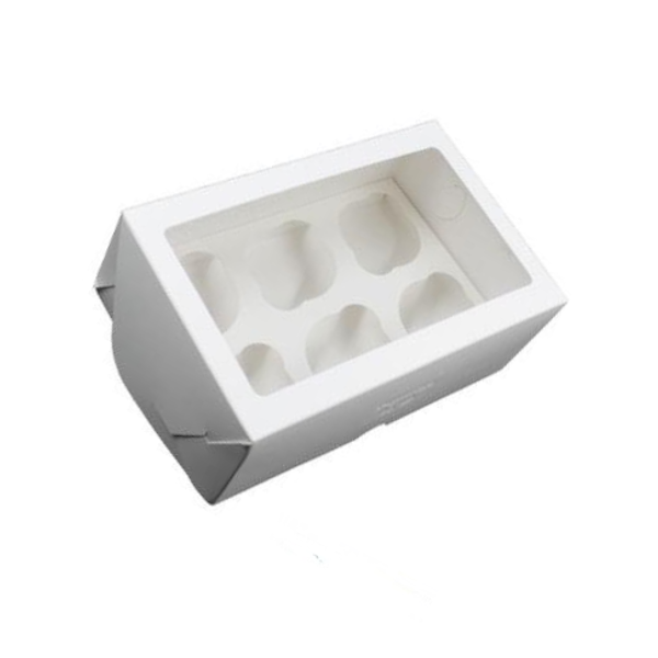 Коробка 6 капкейков Белая высокая с окном