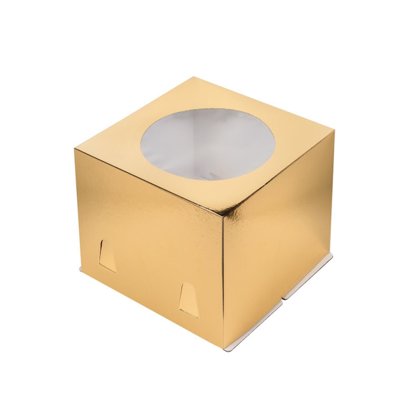 Коробка торт с окном Золотая 24-24-18см