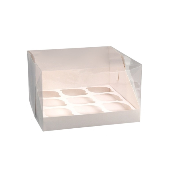 Коробка 9 капкейков Белая прозрачная (h 14см)