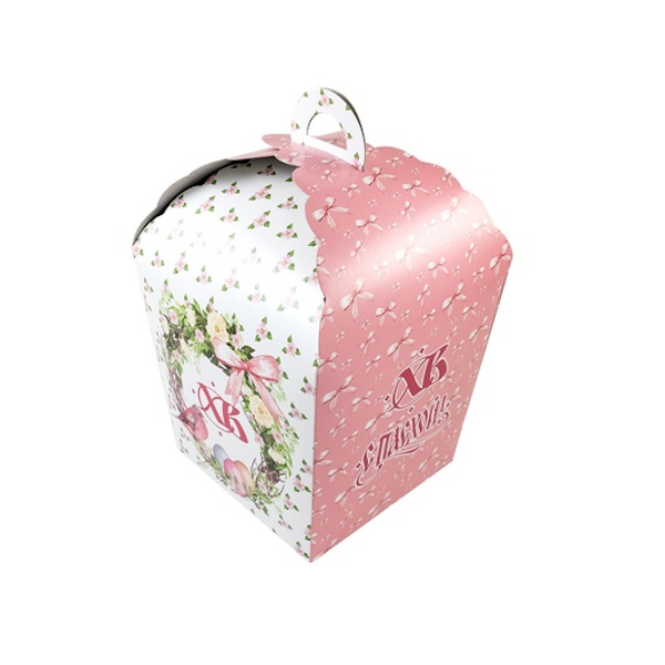 Коробка кулич "С Пасхой" розовая 17*17*26см