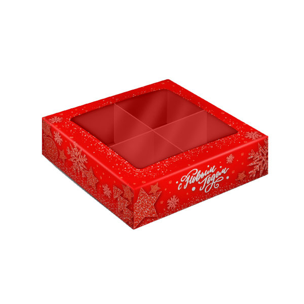 Коробка 4 конфеты С НГ красная