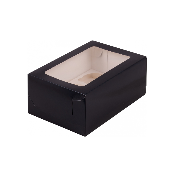 Коробка 6 капкейков Чёрная глянцевая