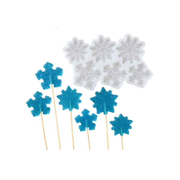 Форма белая леденец Снежинки 6 ячеек