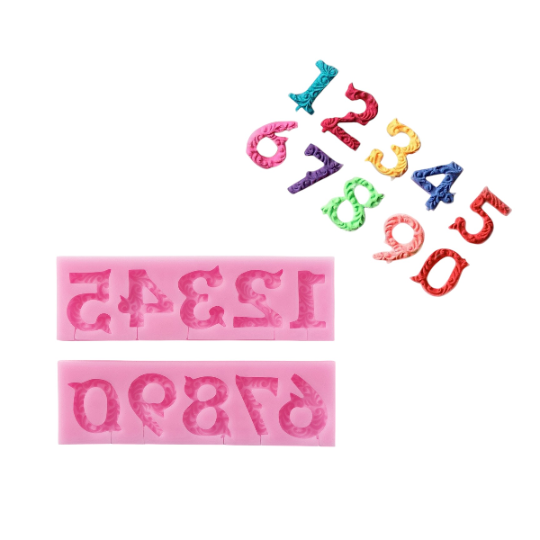 Форма силиконовая для леденцов Цифры с узором на палочке