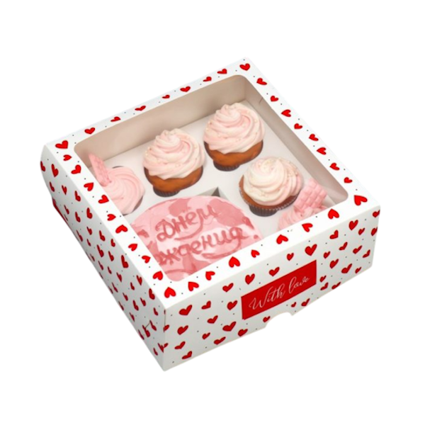 Коробка 5 капов + бенто Сердечки 25-25-10см