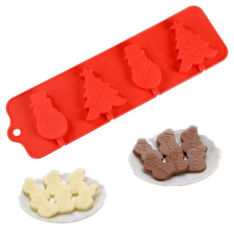 Форма силикон для леденцов Ёлка и снеговик