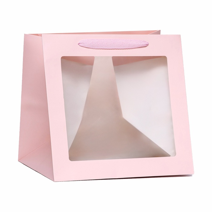 Пакет подарочный с окном Розовый 30-30-30 см