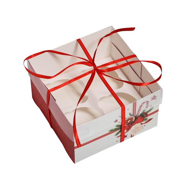 Коробка 4 капкейка С Новым годом! (апельс) 10 шт