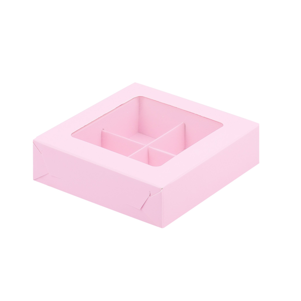 Коробка 4 конфеты Розовая с окном